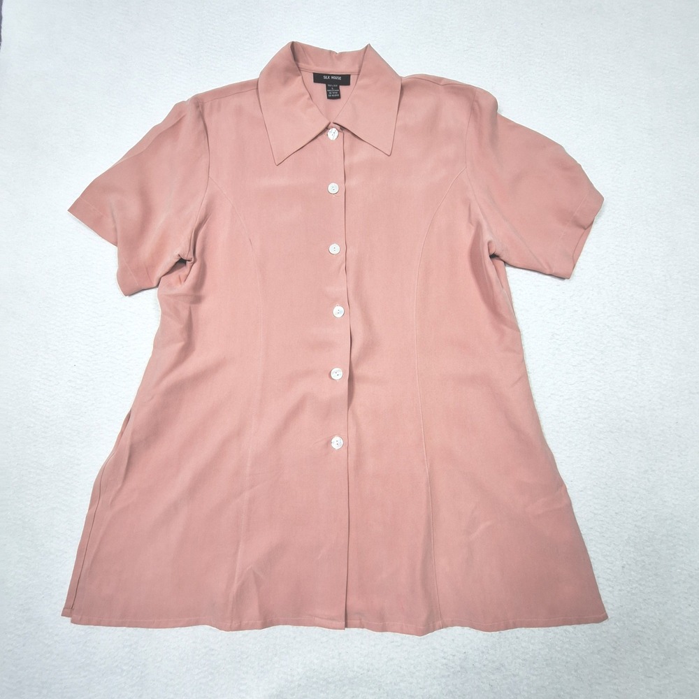 Silk House Blouse Womens Large Pink 100% Silk Quiet Luxury Soft Girl